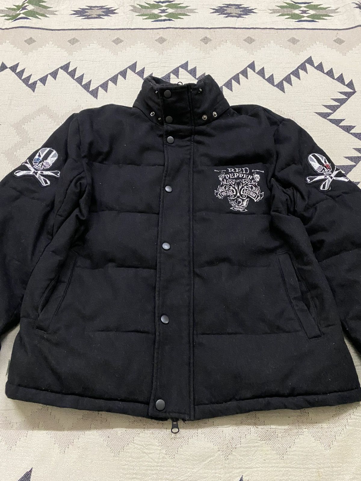 If Six Was Nine 2000s RED PEPPER WOOL PUFFER JACKET SKULL GLITTER SLEEVE Size US L / EU 52-54 / 3 - 10 Thumbnail