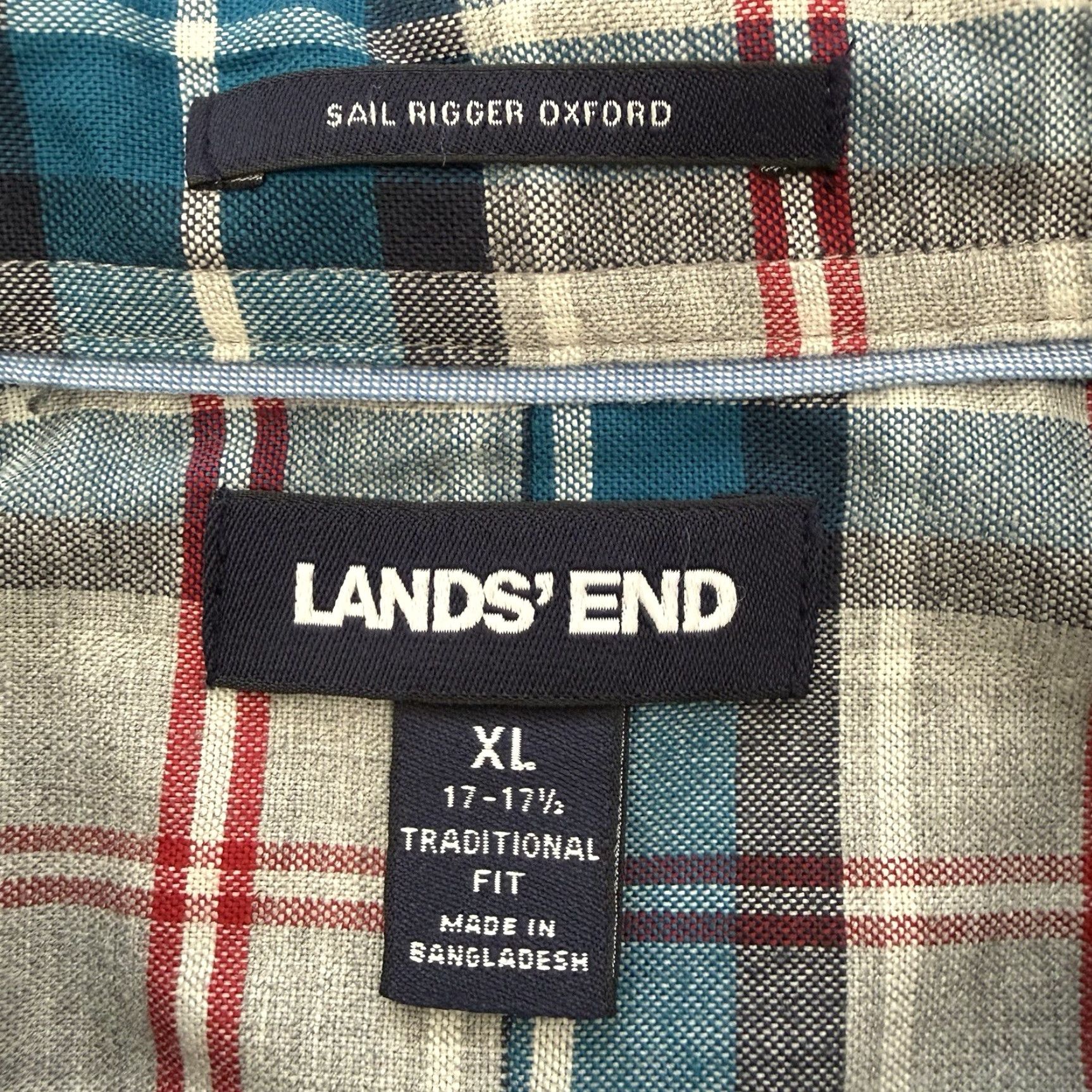 Lands' End Lands' End Sail Rigger Oxford Shirt Mens XL Teal Gray Check Traditional Fit Size US XL / EU 56 / 4 - 2 Thumbnail