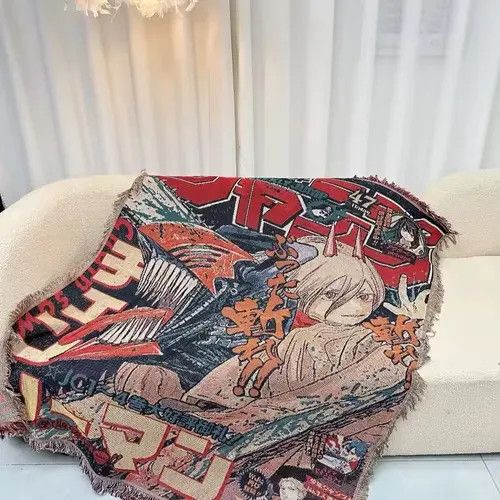VIBE Handmade Chainsaw Man Throw Towel Woven Blanket Anime Rug Size ONE SIZE - 7 Thumbnail