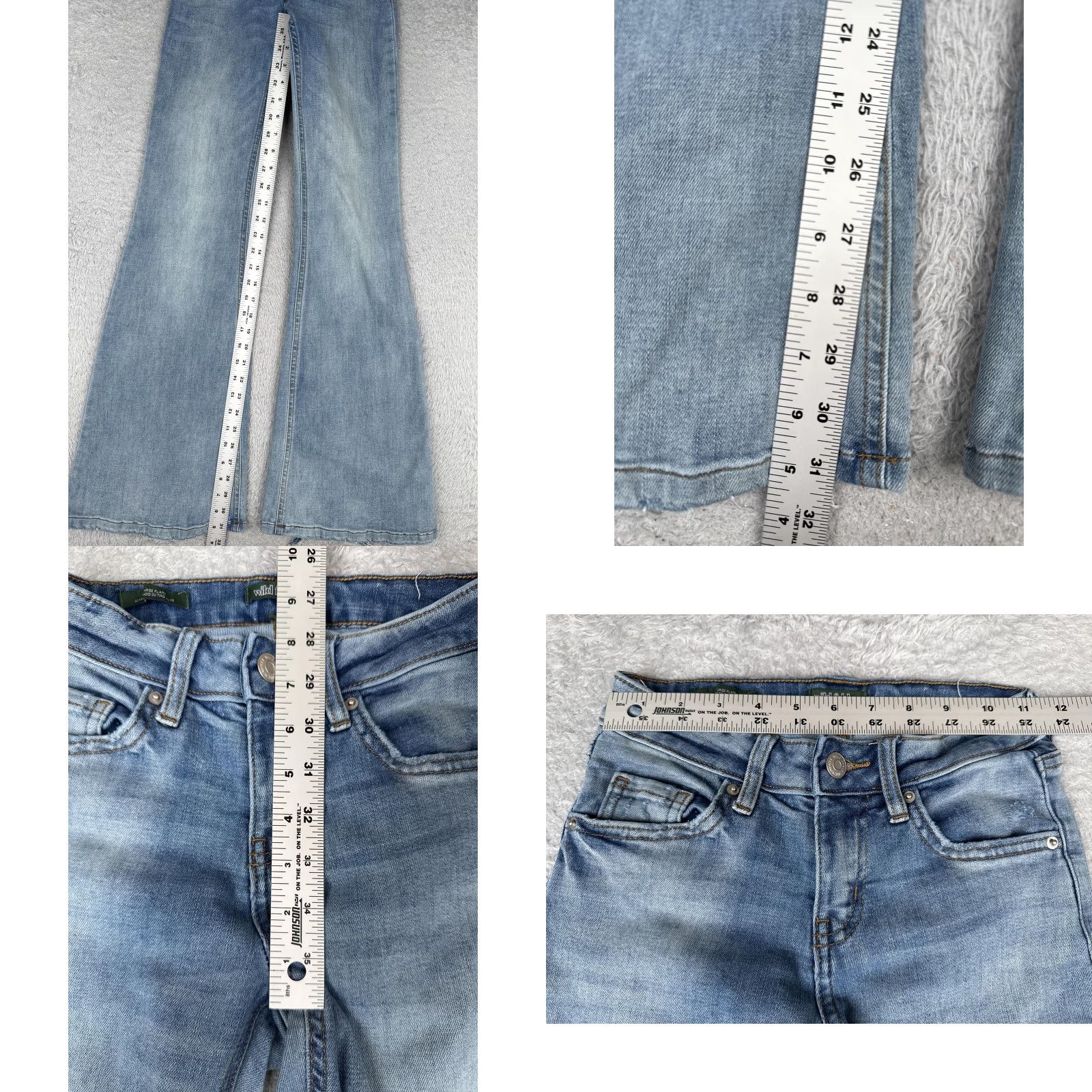 Vintage Wild Fable Jeans Women 00 Light Wash Regular Flare Bell Bottom Stretch Denim Zip Fly Button Front Pockets Mid Rise 32 Inseam Size 24" / US 00 / IT 34 - 8 Thumbnail