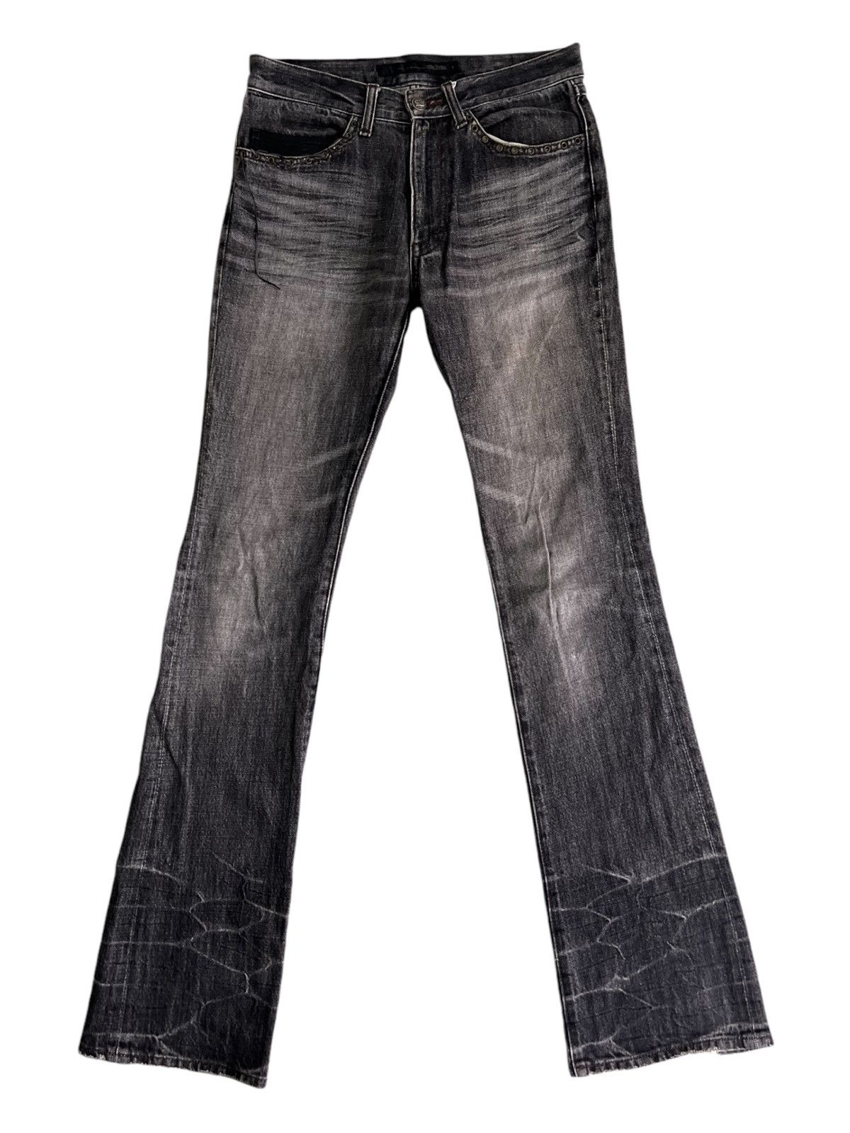 If Six Was Nine Y2K Super Flare Schlüssel Leather Lace Edge Dirty Mud Jeans Size US 29 - 6 Thumbnail