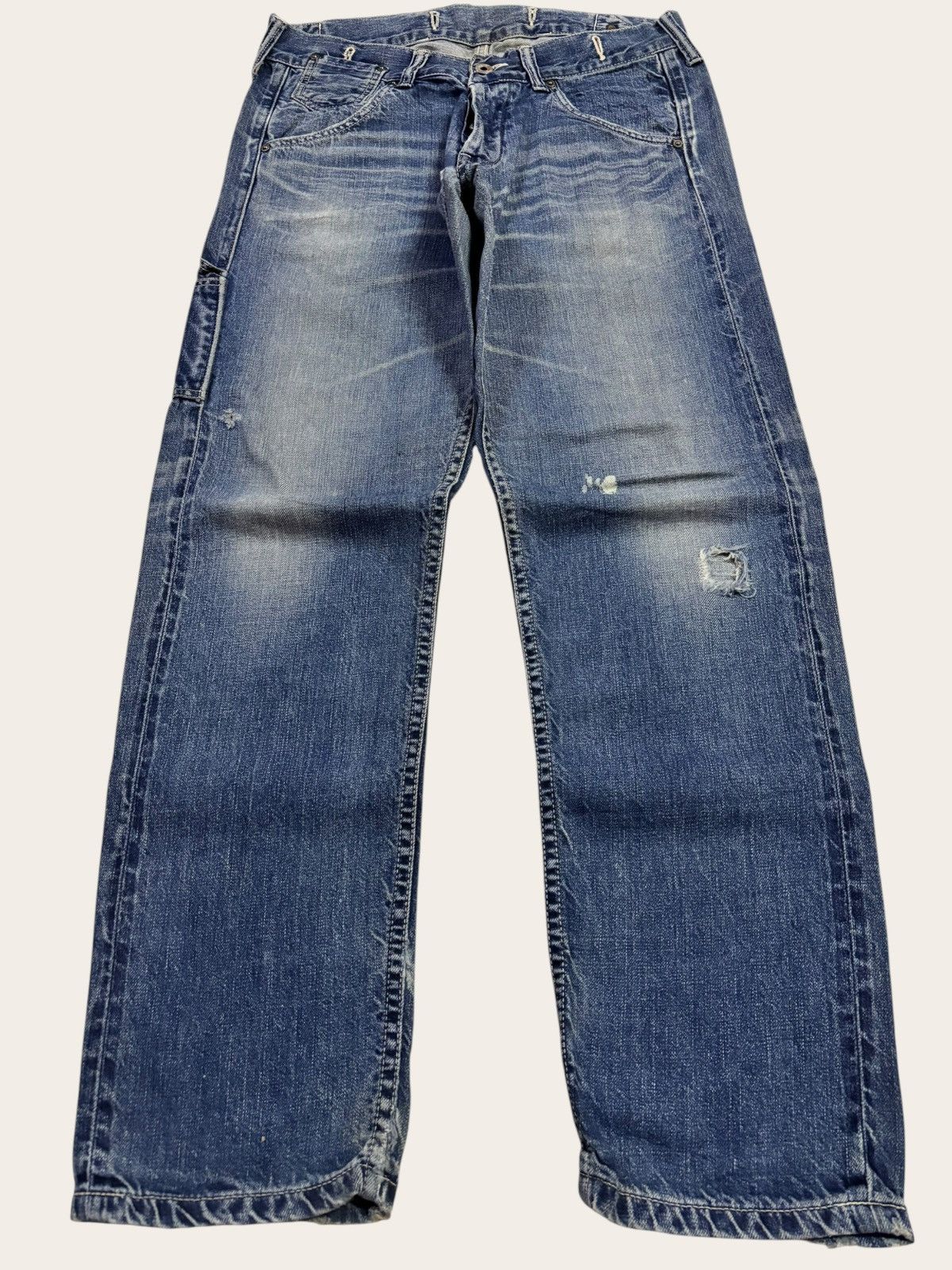 KOJIMA GENES Vtg Japan John Bull Selvedge Carpenter Buckle Distress Jeans Size US 32 / EU 48 - 2 Thumbnail