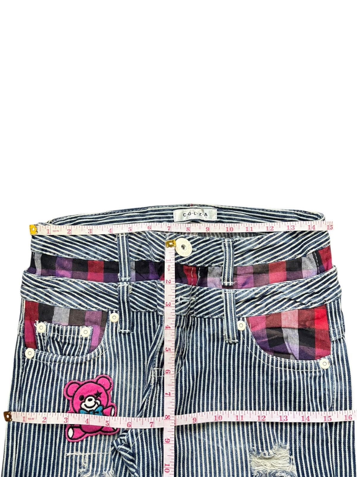 Issey Miyake Vintage Japanese Brand Double Waist Hickory Distress Jeans Size 29" - 6 Thumbnail