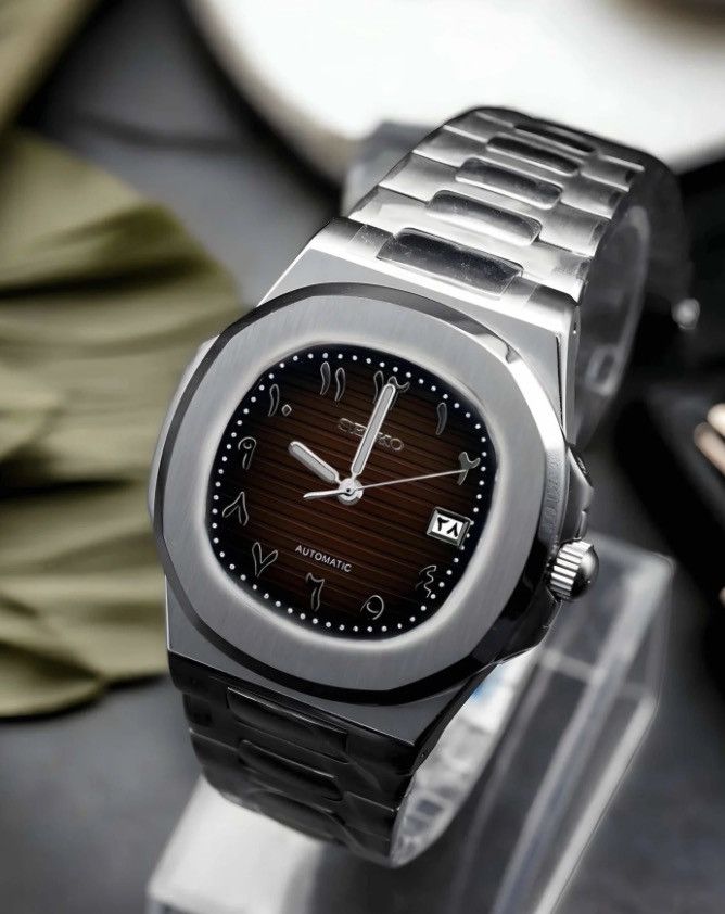 Japanese Brand Seiko Mod Nautilus Brown Arabic Dial Steel Watch NH35 41mm Size ONE SIZE - 3 Thumbnail