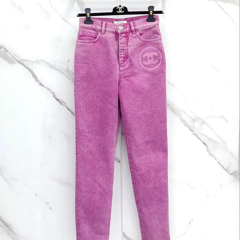 Chanel Chanel Pink Logo Women's Denim Jeans 0089 Size 23" - 1 Thumbnail