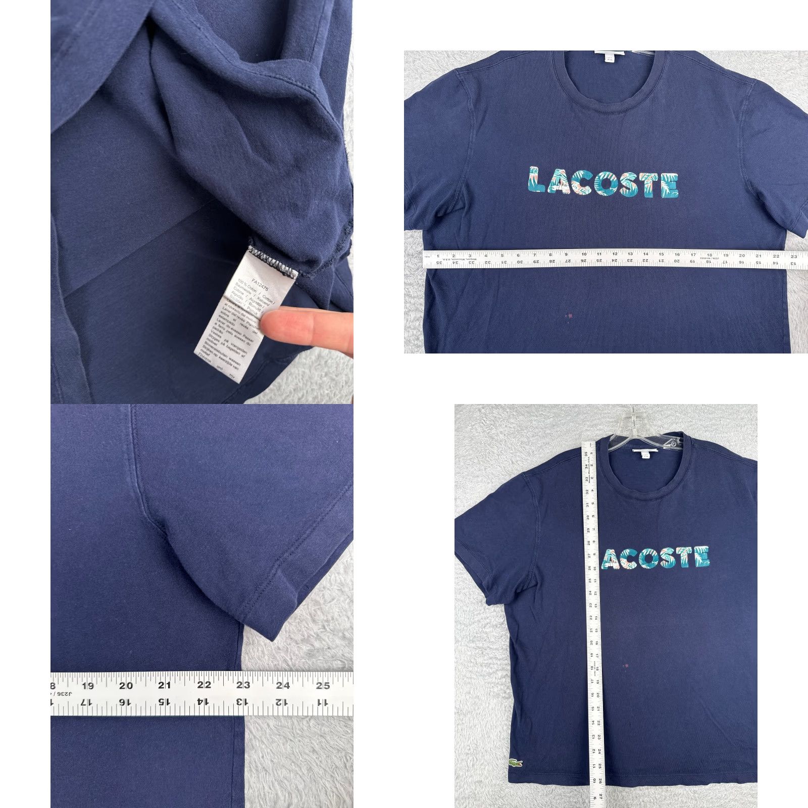 Lacoste VINTAGE Lacoste Shirt Mens 2XL Blue Floral Leaf Crew Neck Short Sleeve Cotton Logo Embroidered T-Shirt 2XL Adult Size US XXL / EU 58 / 5 - 8 Thumbnail