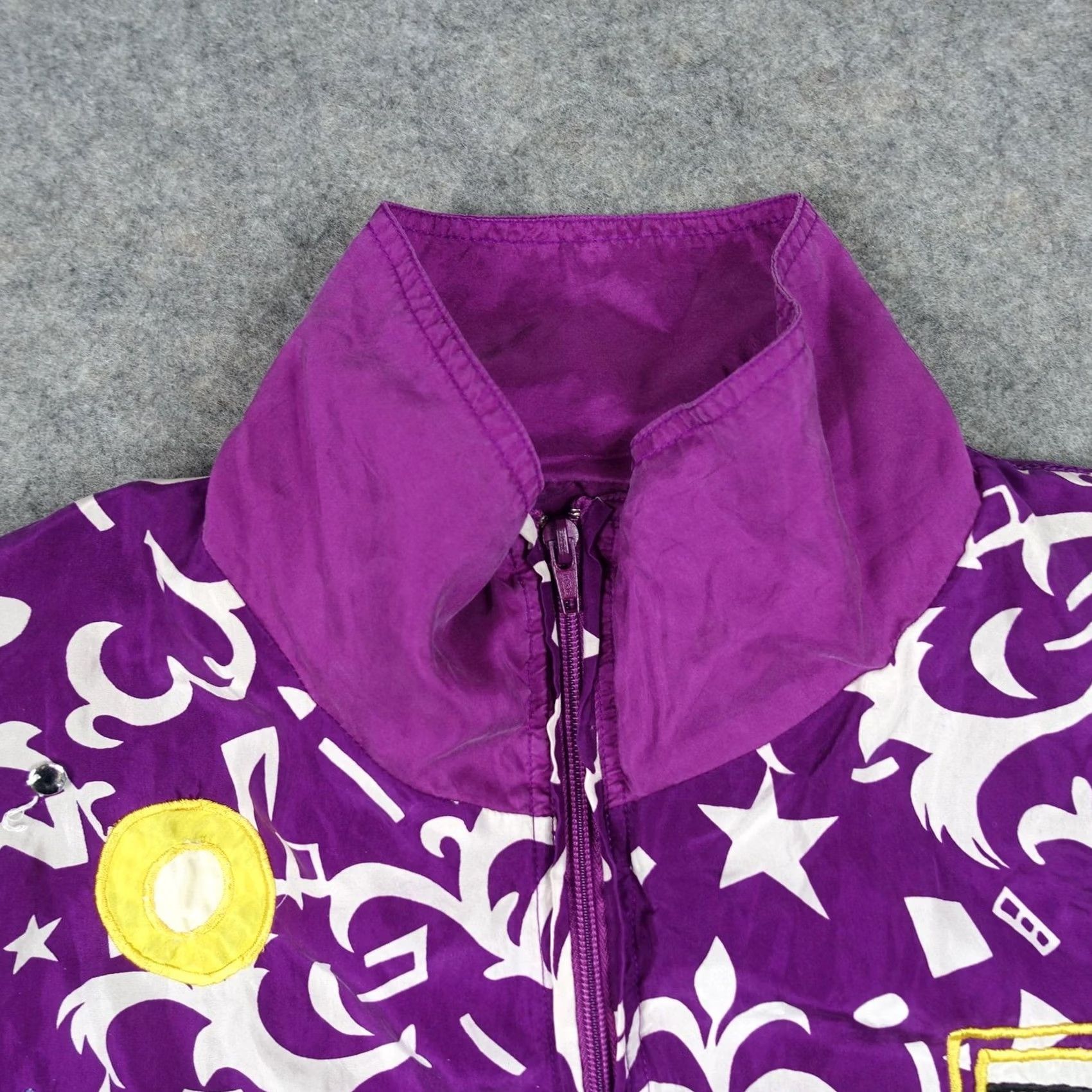 Vintage VINTAGE Swell Jacket Womens Small Purple Silk Bomber Zip Abstract Geometric VTG Size S / US 4 / IT 40 - 2 Thumbnail