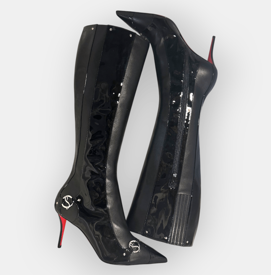 Christian Louboutin CL In The 90s Botta 80 Black Patent Leather Boots Size US 7.5 / IT 37.5 - 1 Thumbnail