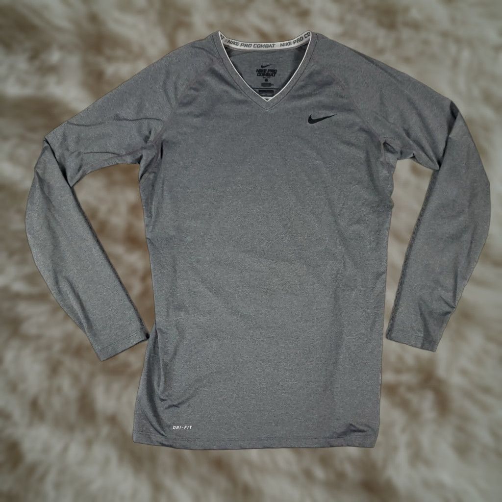 Nike Nike T Shirt Mens Size Large Gray Pro Combat Swoosh Training Active Long Sleeve Size US L / EU 52-54 / 3 - 1 Thumbnail