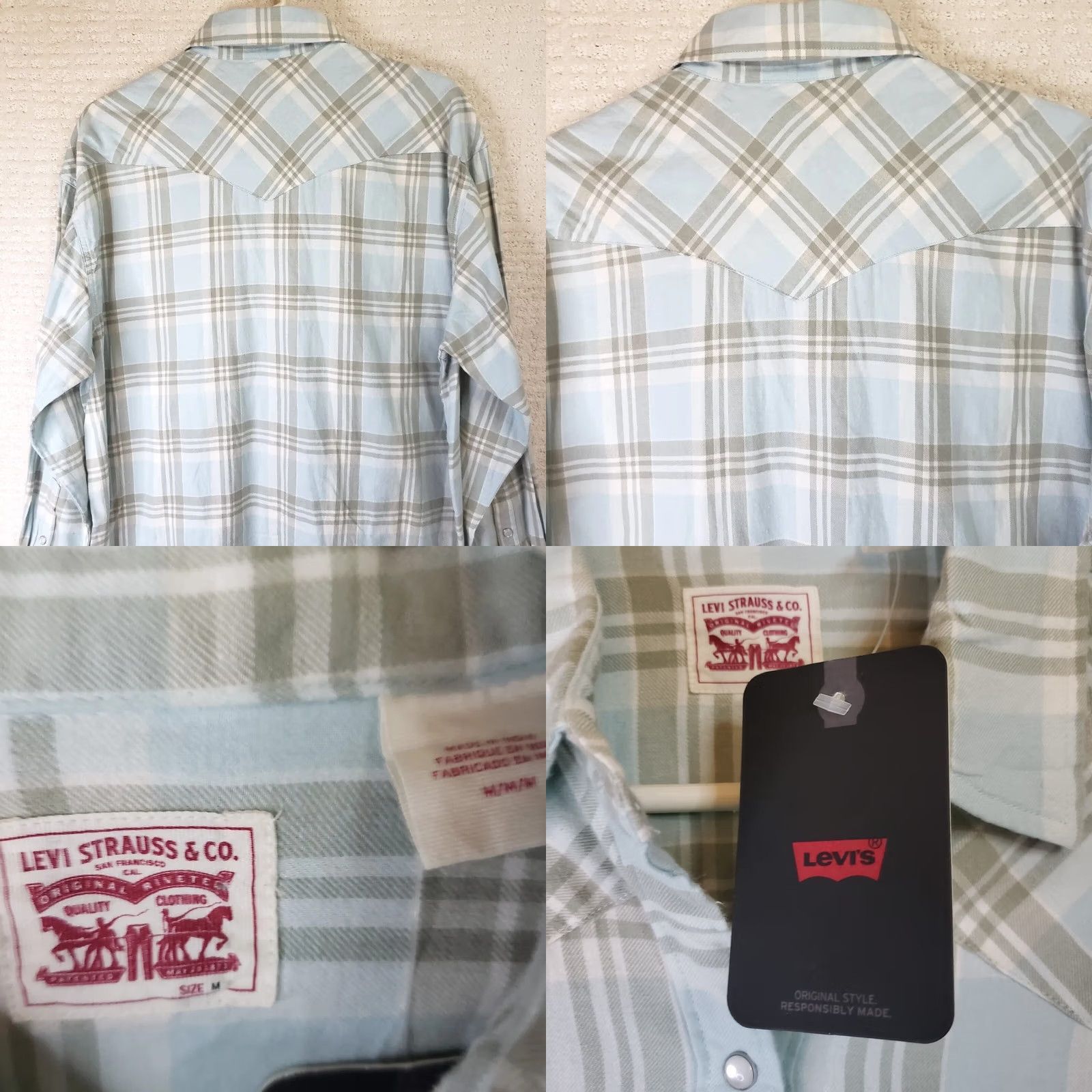 Levi's VINTAGE Levis Shirt Women M Blue White Plaid Button Up Flannel Relaxed Pearl Snap Levi's Logo Casual Sleeve Cotton Fall Winter Spring Size M / US 6-8 / IT 42-44 - 8 Thumbnail