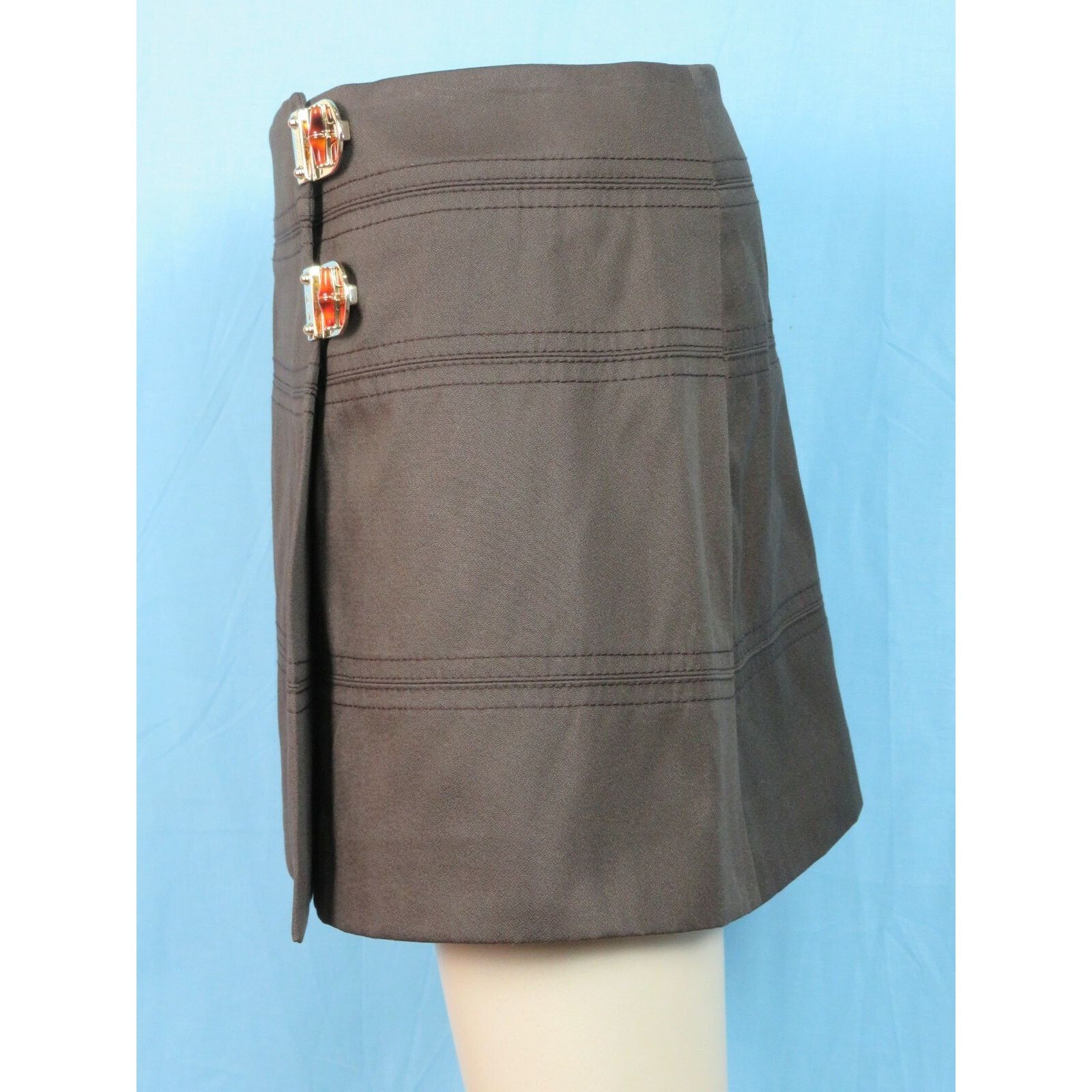 Gucci GUCCI 212891 BROWN COTTON JEWELED TURNLOCKS BUCKLE SKIRT 44 Size 30" / US 8 / IT 44 - 6 Thumbnail