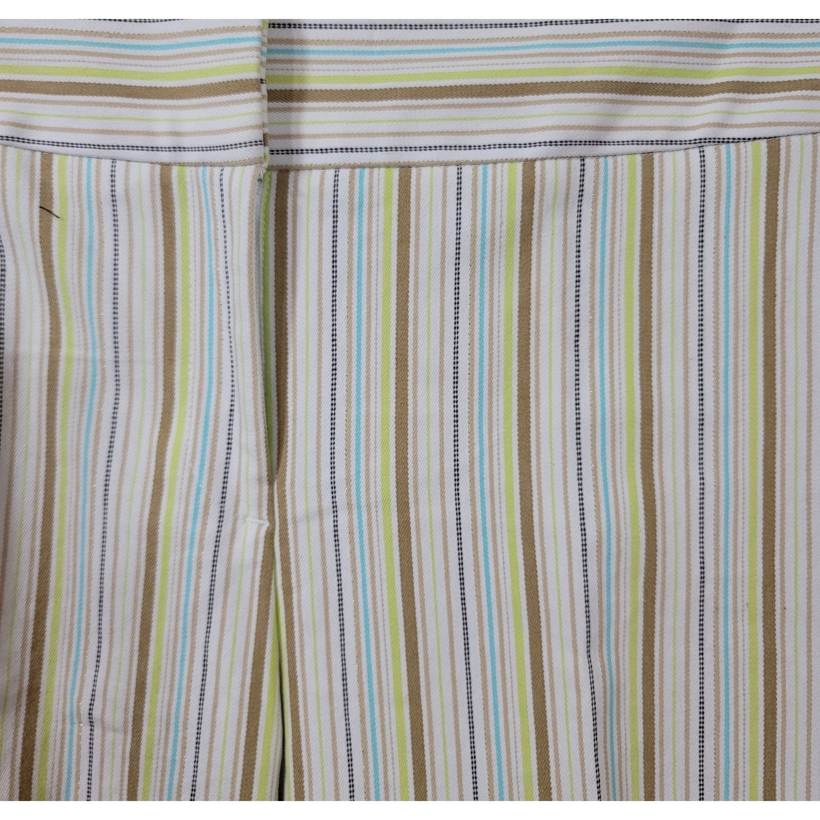 Other I.E. Tan Lime Green Striped Flat Front Cropped Pants 10 Soft Size 32" / US 10 / IT 46 - 5 Thumbnail