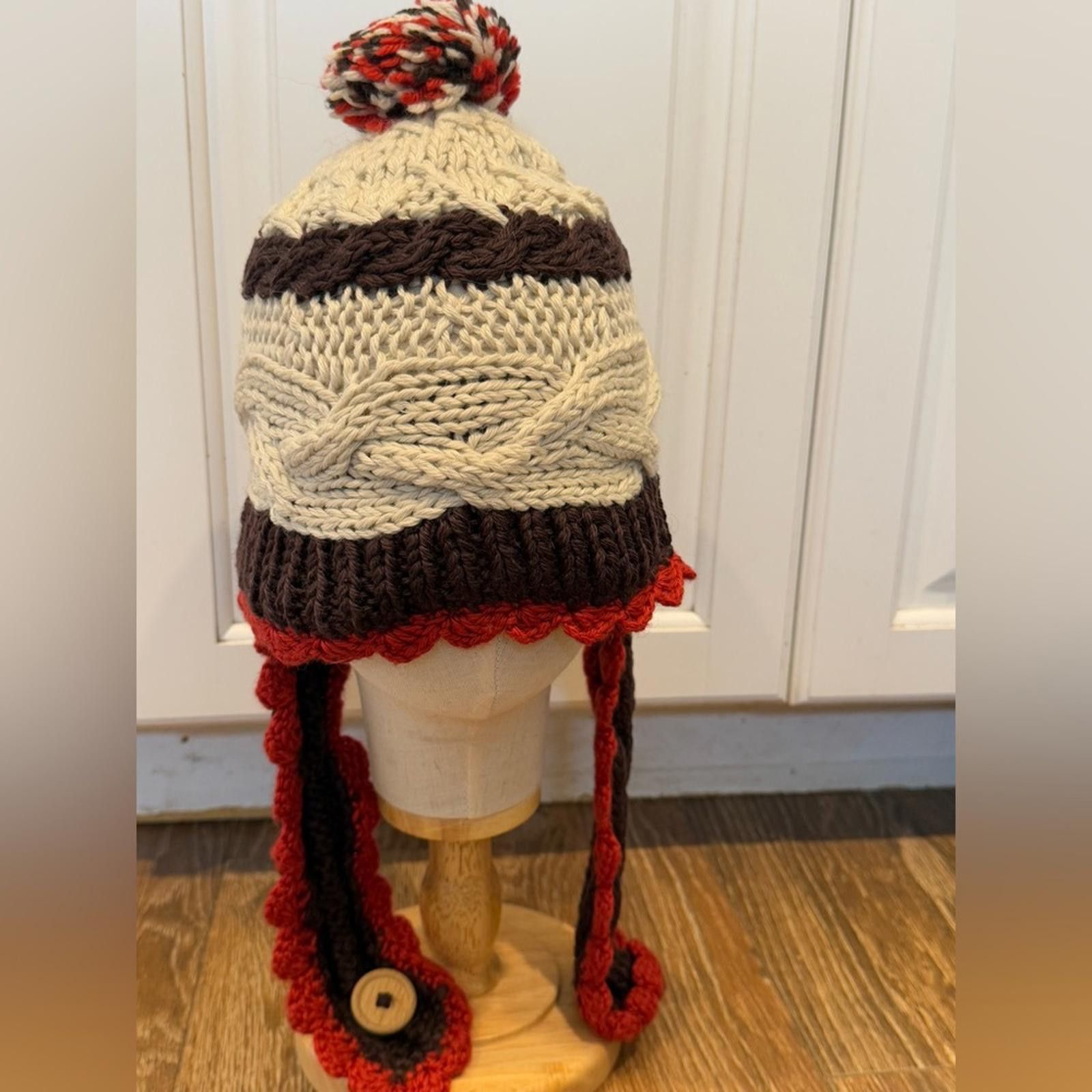 Other Wool blend cable knit pom pom beanie crochet OS Size ONE SIZE - 1 Thumbnail