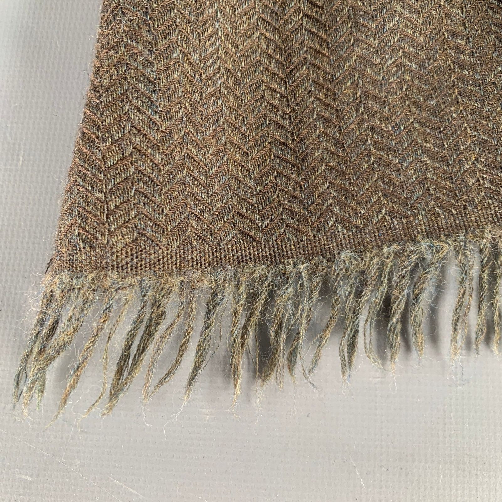 Valentino VALENTINO Brown Olive Herringbone Wool Fringe Scarf Size ONE SIZE - 3 Thumbnail