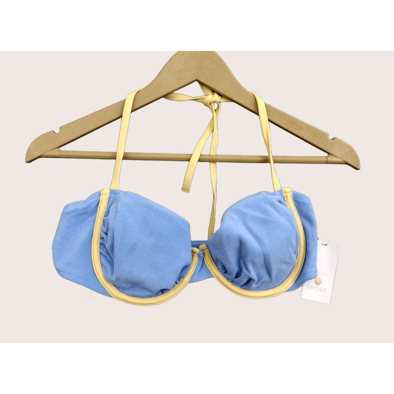 Vintage Shade & Shore Bikini Top Women's 36B Blue Underwire Contrast Band Adjustable Straps Removable Pads Nylon Spandex Beach Shirt? Size XS / US 0-2 / IT 36-38 - 1 Thumbnail