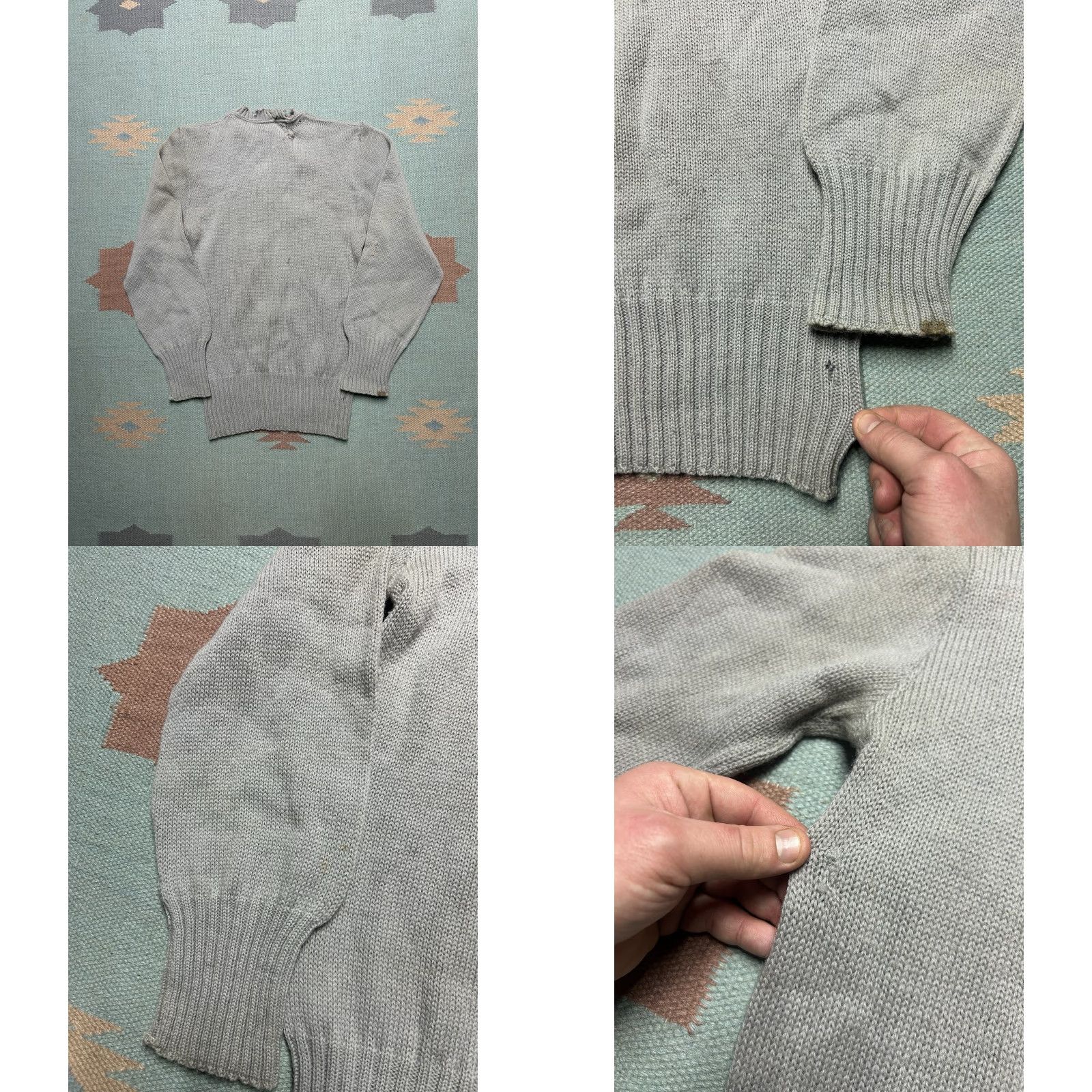 Vintage VINTAGE Campus Wool Knit Sweater Pullover Mens XS/S 40s 50s Distressed Repaired Gray Knit Shirt? Size US S / EU 44-46 / 1 - 8 Thumbnail