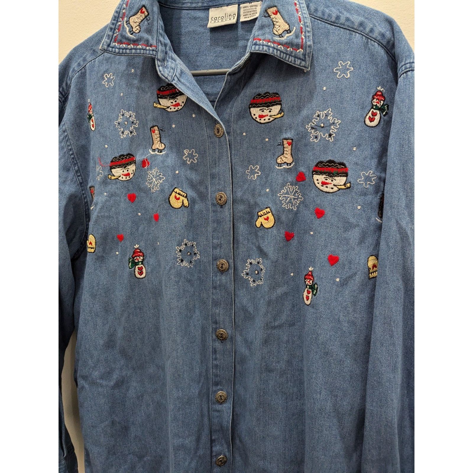 Other Vintage Carolina Colours Jean Button-Up Shirt Winter Holiday Size M / US 6-8 / IT 42-44 - 9 Thumbnail