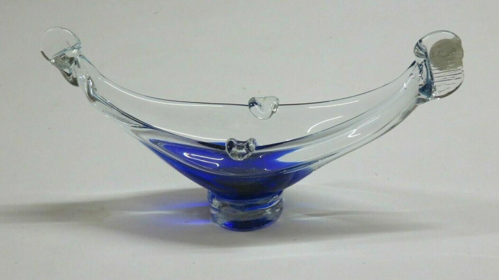 Murano Murano Glass Blue And Clear Basket 4" Size ONE SIZE - 3 Thumbnail