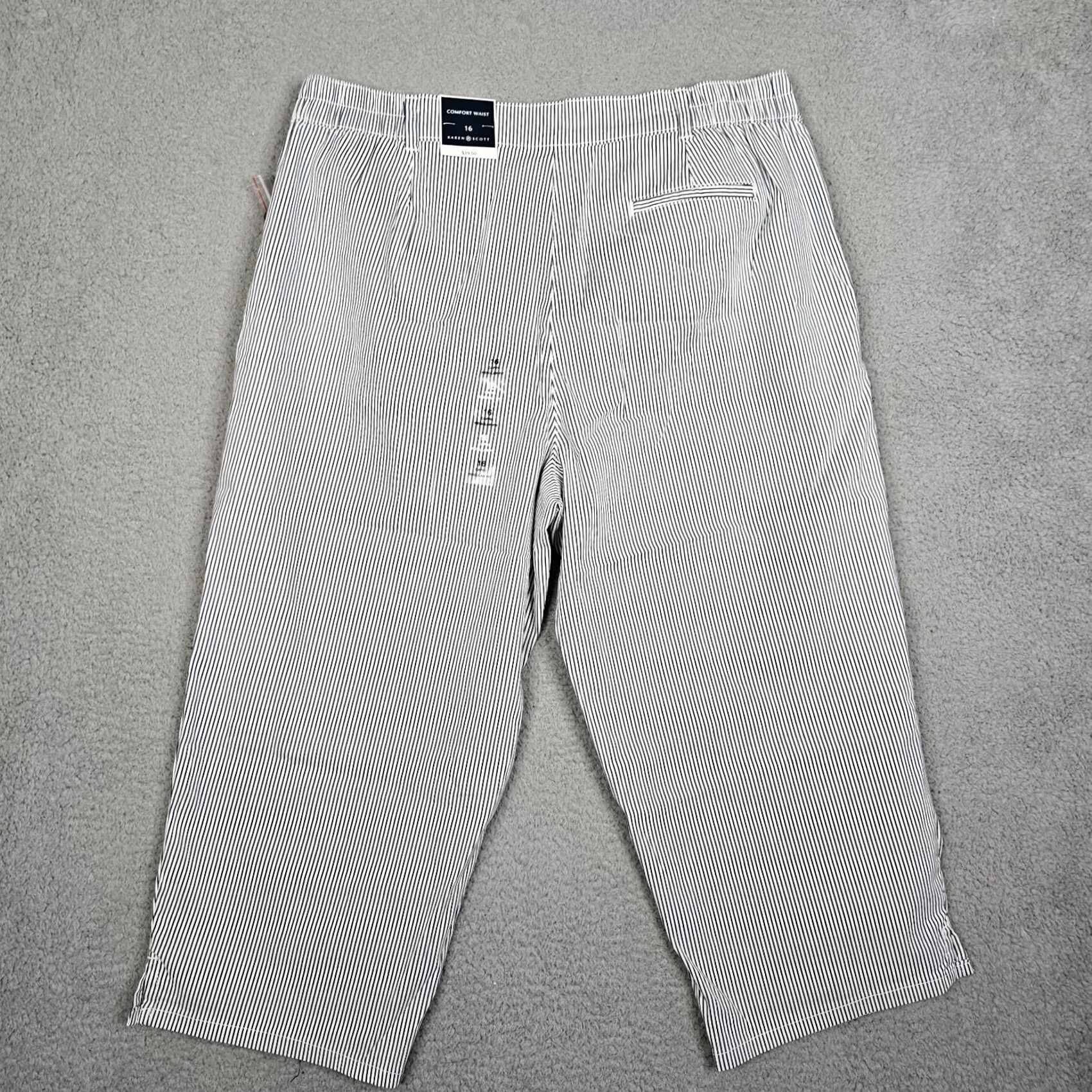 Vintage Karen Scott Women Capri Pants Striped Blue White Chambray 16 Regular Size NEW Size 38" / US 16 / IT 52 - 2 Thumbnail
