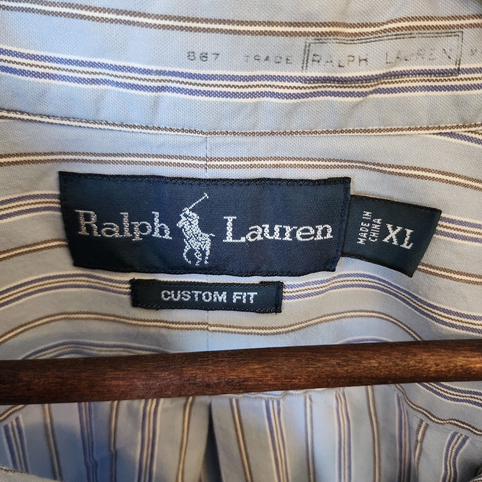 Ralph Lauren Ralph Lauren Men's XL Blue Striped Custom Fit Shirt Size US XL / EU 56 / 4 - 3 Thumbnail