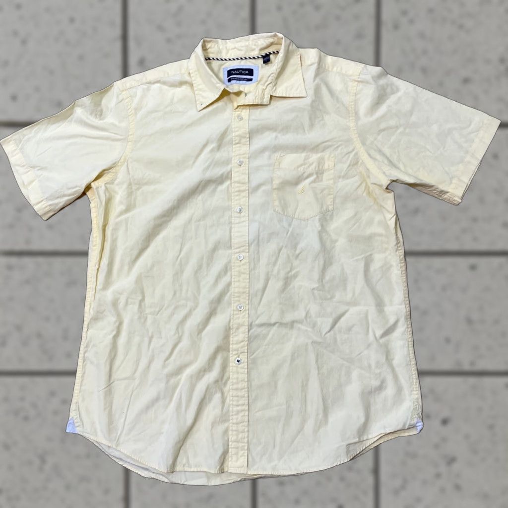 Nautica Nautica Shirt Men L Yellow Pocket Logo Sanded Poplin Matte Retro Beach Capsule - Button-Up Casual/Workwear Size US L / EU 52-54 / 3 - 1 Thumbnail