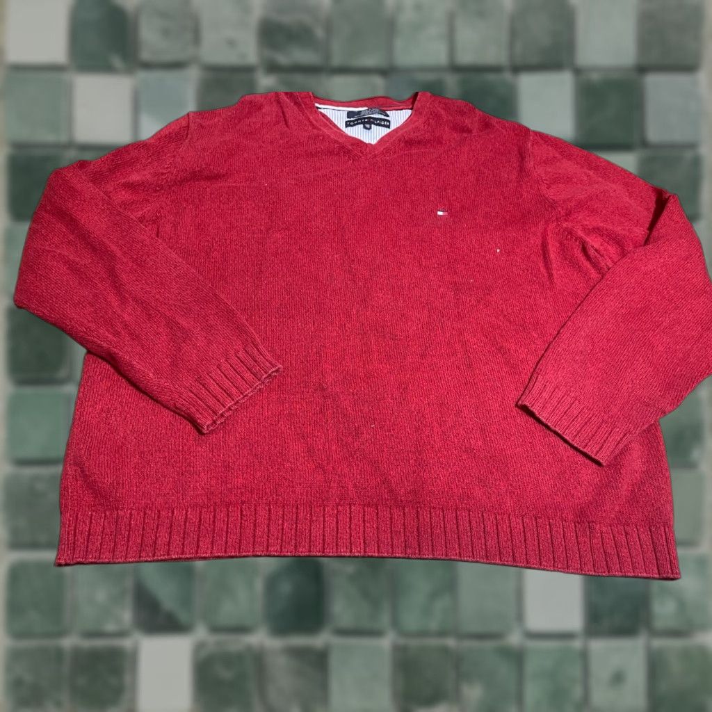 Tommy Hilfiger Tommy Hilfiger Sweater Mens 2XL Red Casual Pullover Sweatshirt Quarter Solid Cotton Sweatshirt Sweater Mens Size US XXL / EU 58 / 5 - 1 Thumbnail