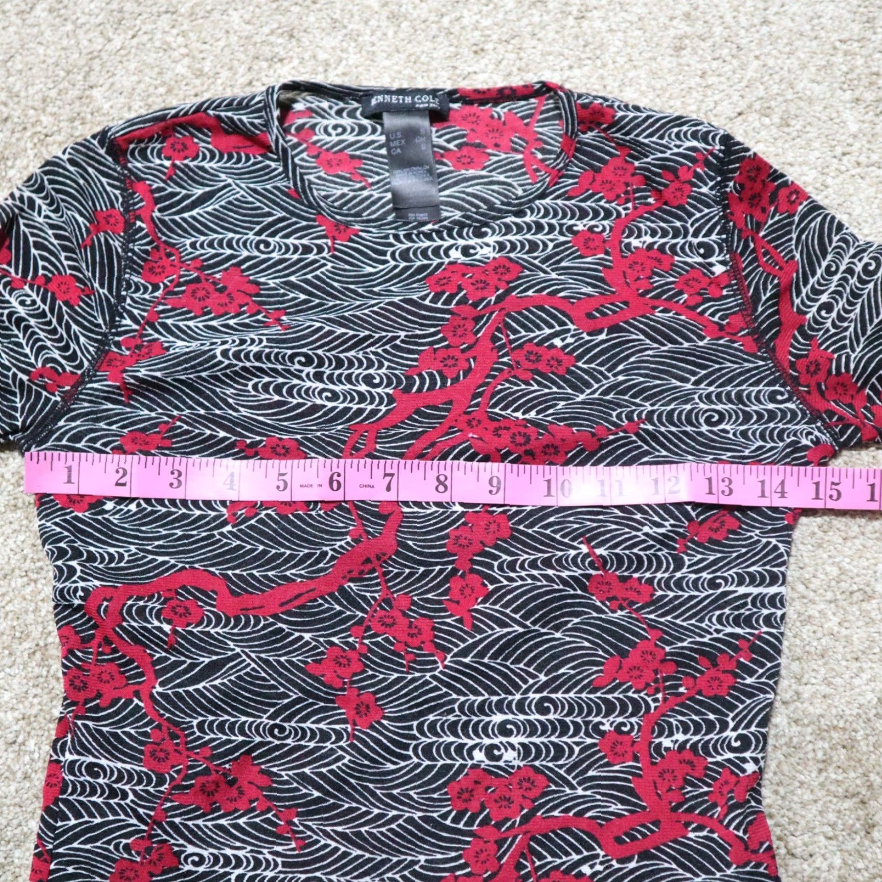 Kenneth Cole KENNETH COLE New York Red Flowers Black White Long Sleeve Shirt S Womens Knit Top Pullover Round Neck Multicolor Floral Casual Size S / US 4 / IT 40 - 4 Thumbnail