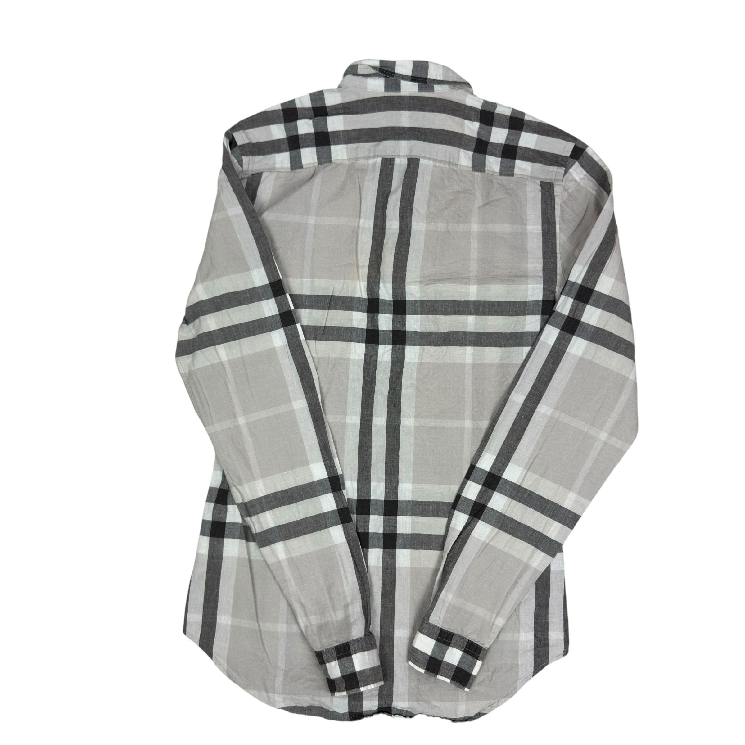 Burberry Burberry Men's Gray Linen Nova Plaid Button-Down Shirt XS Size US XS / EU 42 / 0 - 7 Thumbnail