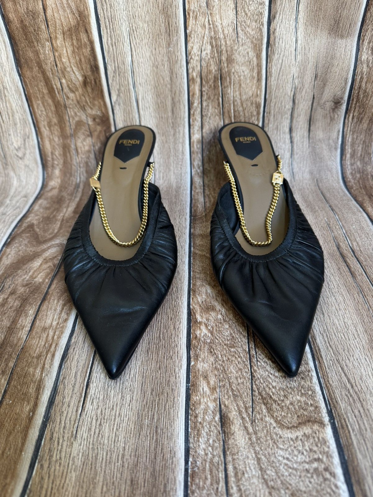 Fendi Colibri bow chain mules heels Size US 10 / IT 40 - 4 Thumbnail