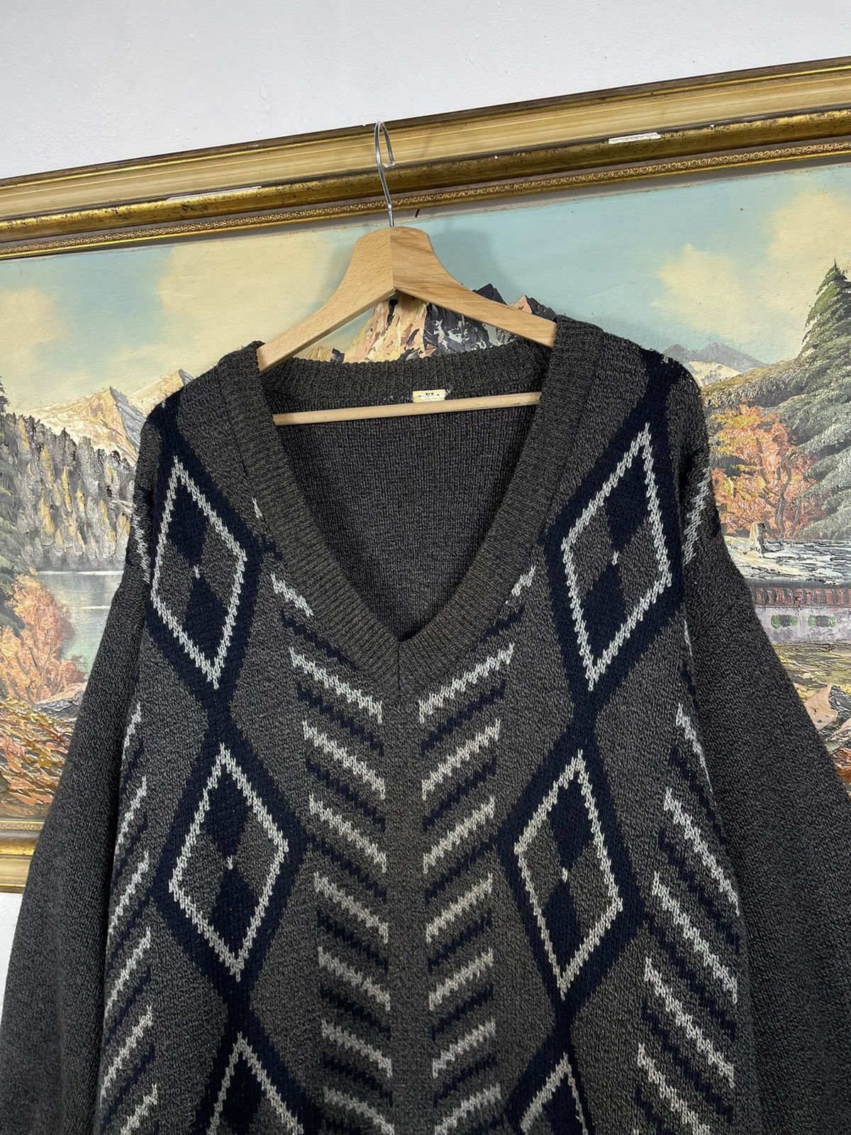 Japanese Brand × Vintage Grey Retro 90s Striped Baggy Oversize Thick Pull Knitwear Size US XL / EU 56 / 4 - 5 Thumbnail