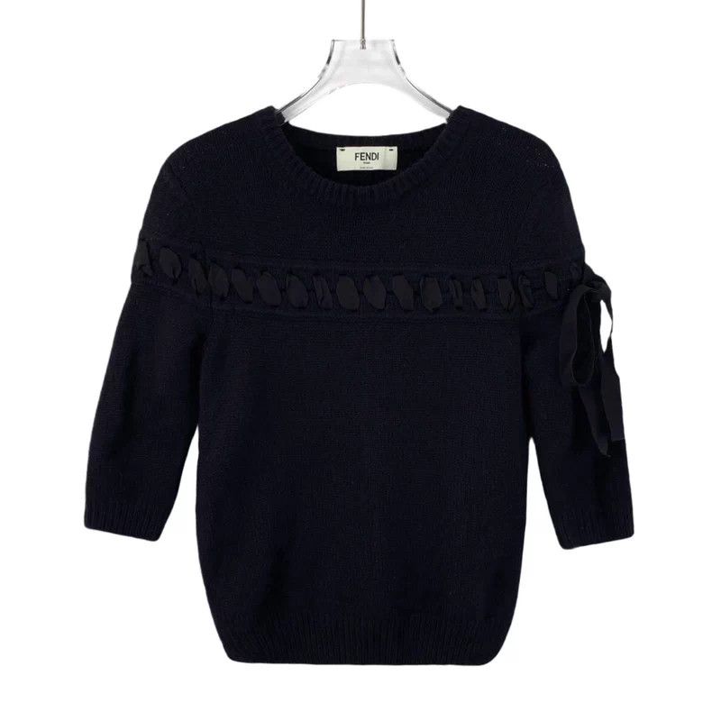 Fendi Fendi Black Ribbed Tie Neck Sweater Size US S / EU 44-46 / 1 - 1 Thumbnail