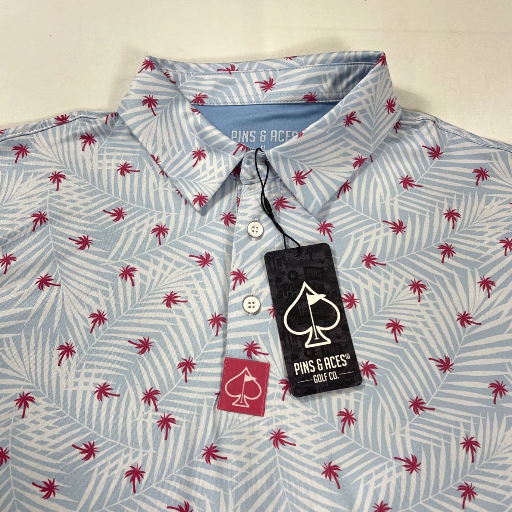 Vintage Pins & Aces Golf Polo Shirt XL Blue Palm Flower Mock-Up? Size US XL / EU 56 / 4 - 7 Thumbnail