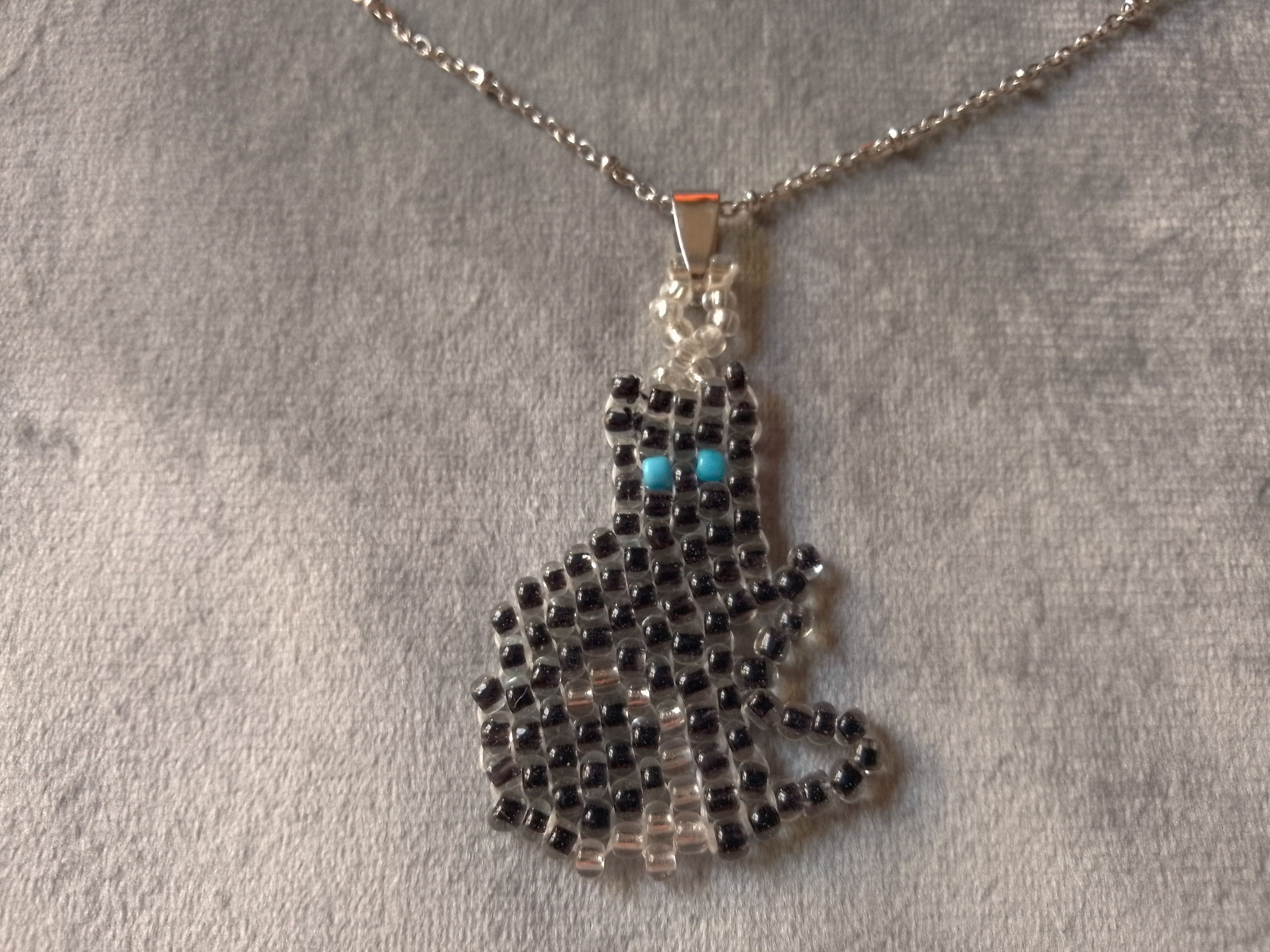 Handmade Necklace Black Cat Pendant Beaded Elegant Lucky Charm Size ONE SIZE - 5 Thumbnail