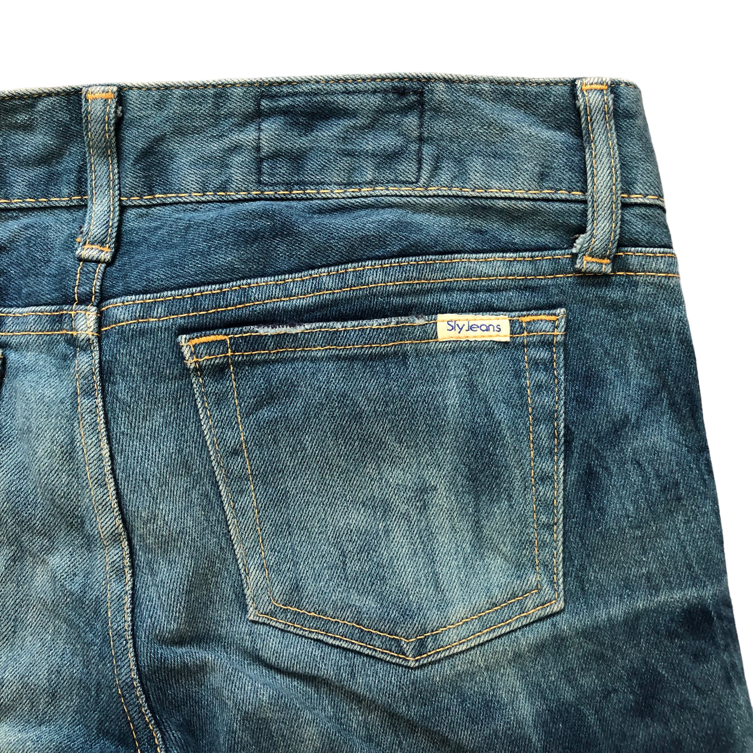 Japanese Brand TRASHED🔥 SLY JEANS COME ON IN LOW RISE DENIM PANT #7283-125 Size 31" - 16 Thumbnail