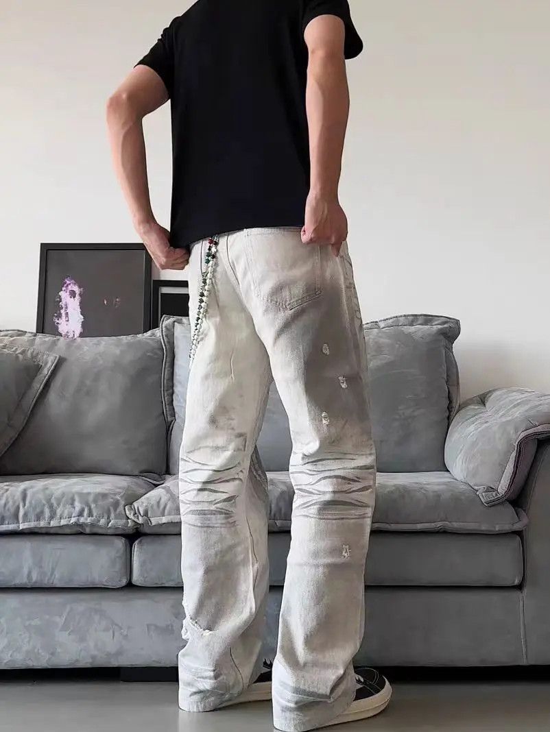 Designer × Japanese Brand Washed Dirty White Relaxed Aged Jeans Size US 30 / EU 46 - 4 Thumbnail