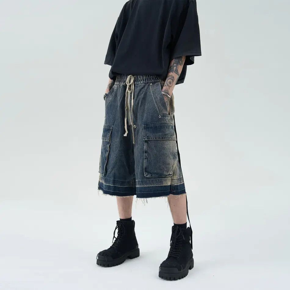 Japanese Brand Retro fringed multi pocket denim shorts Size US 32 / EU 48 - 1 Thumbnail