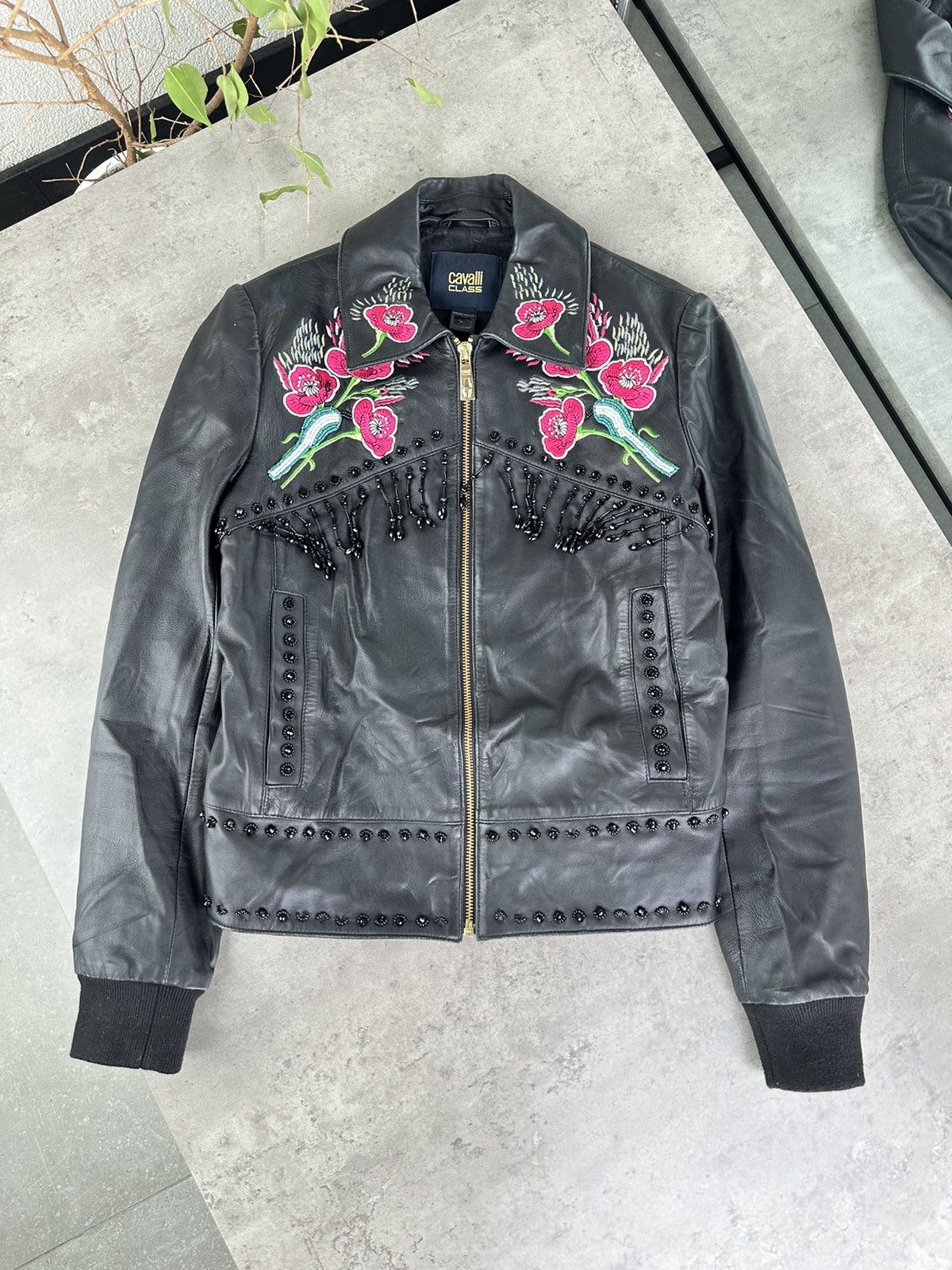 Cavalli Class Cavalli Class Leather Jacket With Embroidery Size S / US 4 / IT 40 - 1 Thumbnail