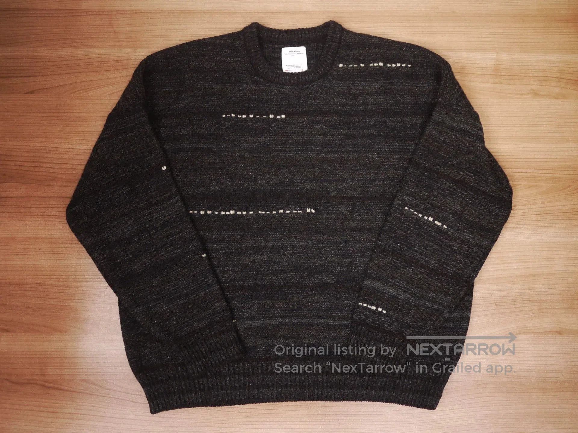 Visvim Black Striped Knit Sweater with Embroidered Details. Size US L / EU 52-54 / 3 - 1 Thumbnail