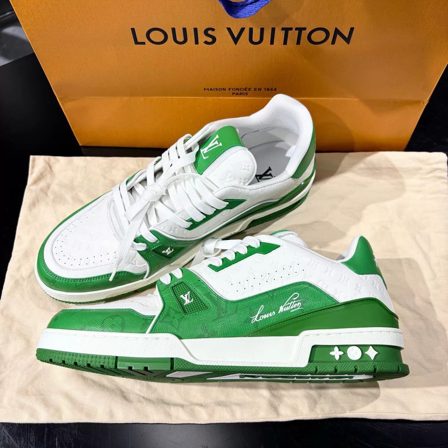 Louis Vuitton LV Trainer Monogram White Green Sneakers Size US 10 / EU 43 - 1 Thumbnail