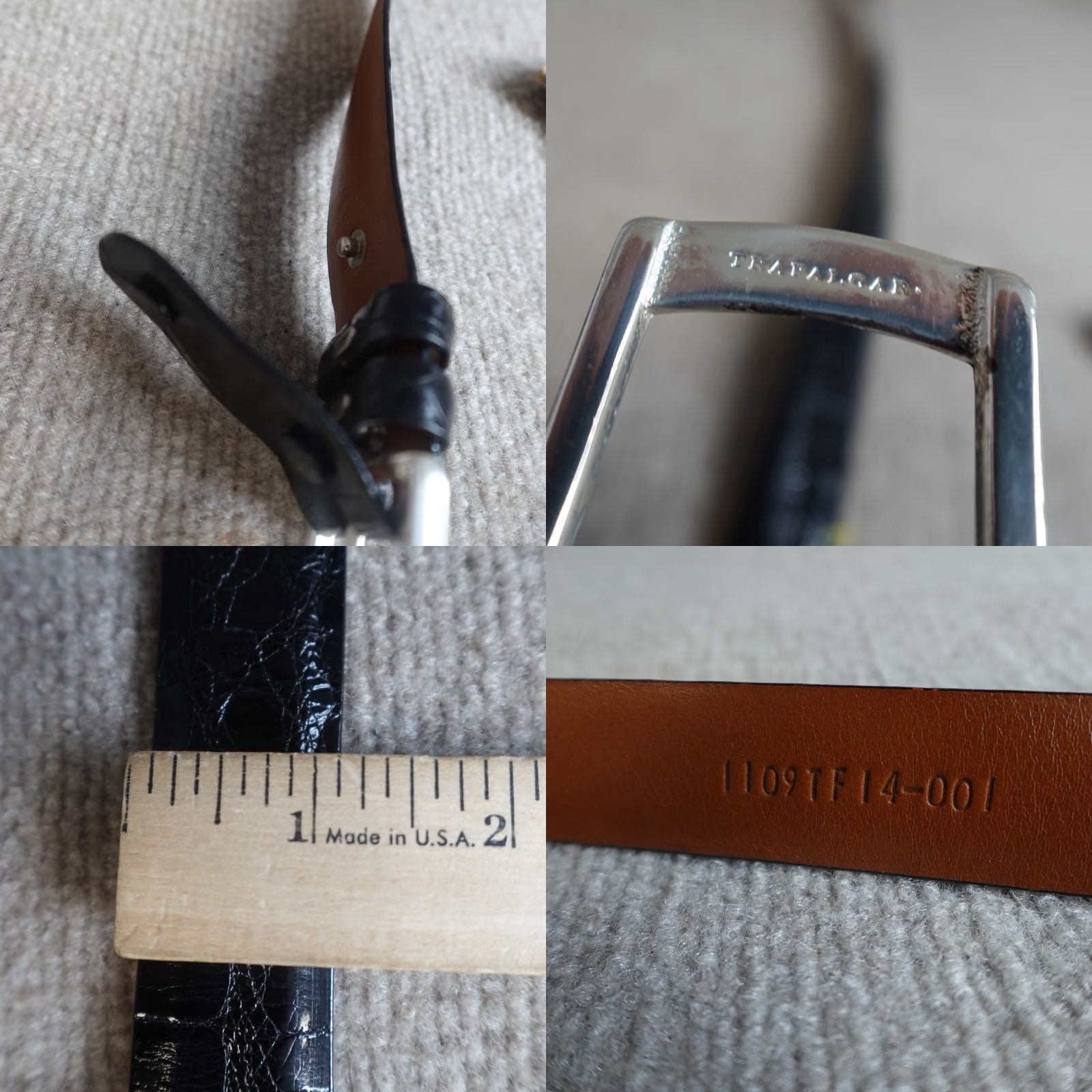 Vintage Traffalgar Mens Belt 36 Black Dress Belt Leather Stainless Steel Buckle Vintage No Size 36 - 8 Thumbnail