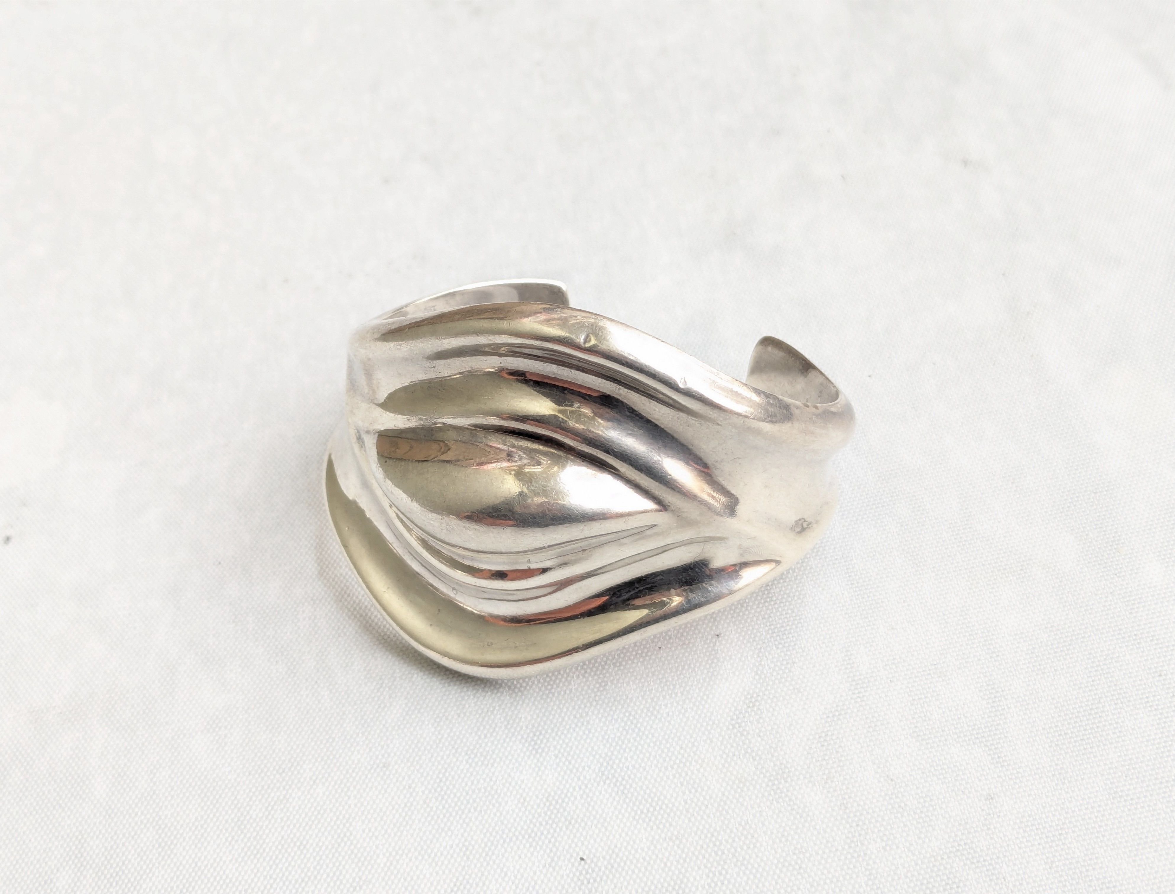 Jewelry Vintage Taxco Sterling Silver Cuff Bracelet Abstract Modern Size ONE SIZE - 4 Thumbnail