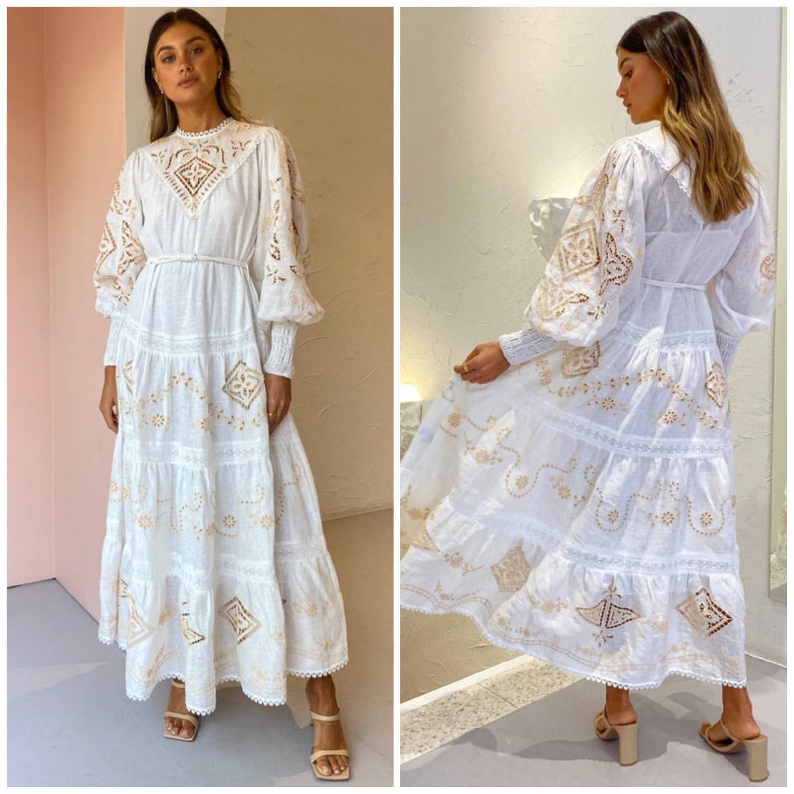 image of Alemais New Alémais Cecilia Embroidered Maxi Dress Ivory in White, Women's (Size Small)