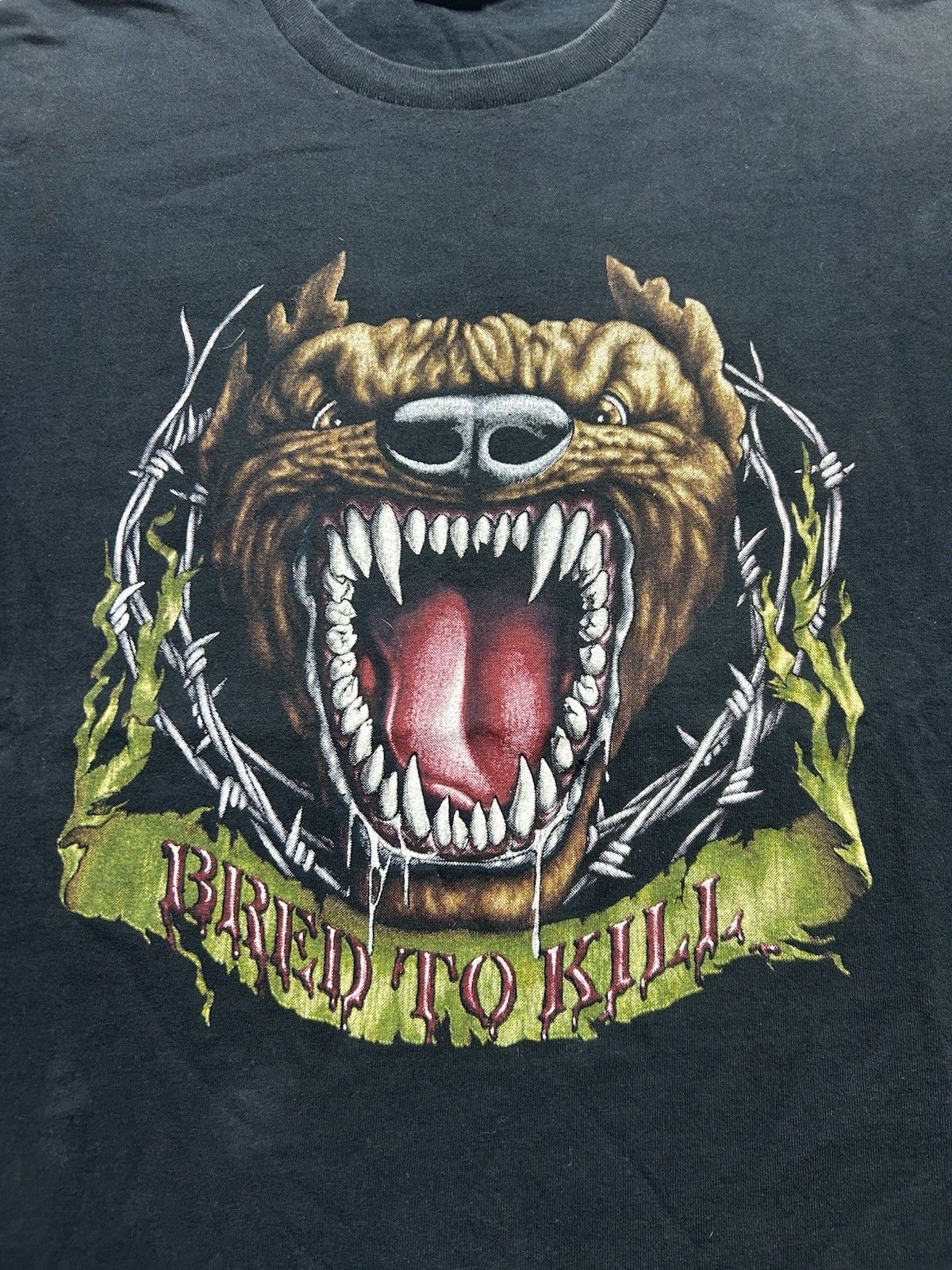Vintage Vtg t shirt bred kill pitbull dog 3D emblem barbed wire XL Size US XL / EU 56 / 4 - 2 Thumbnail