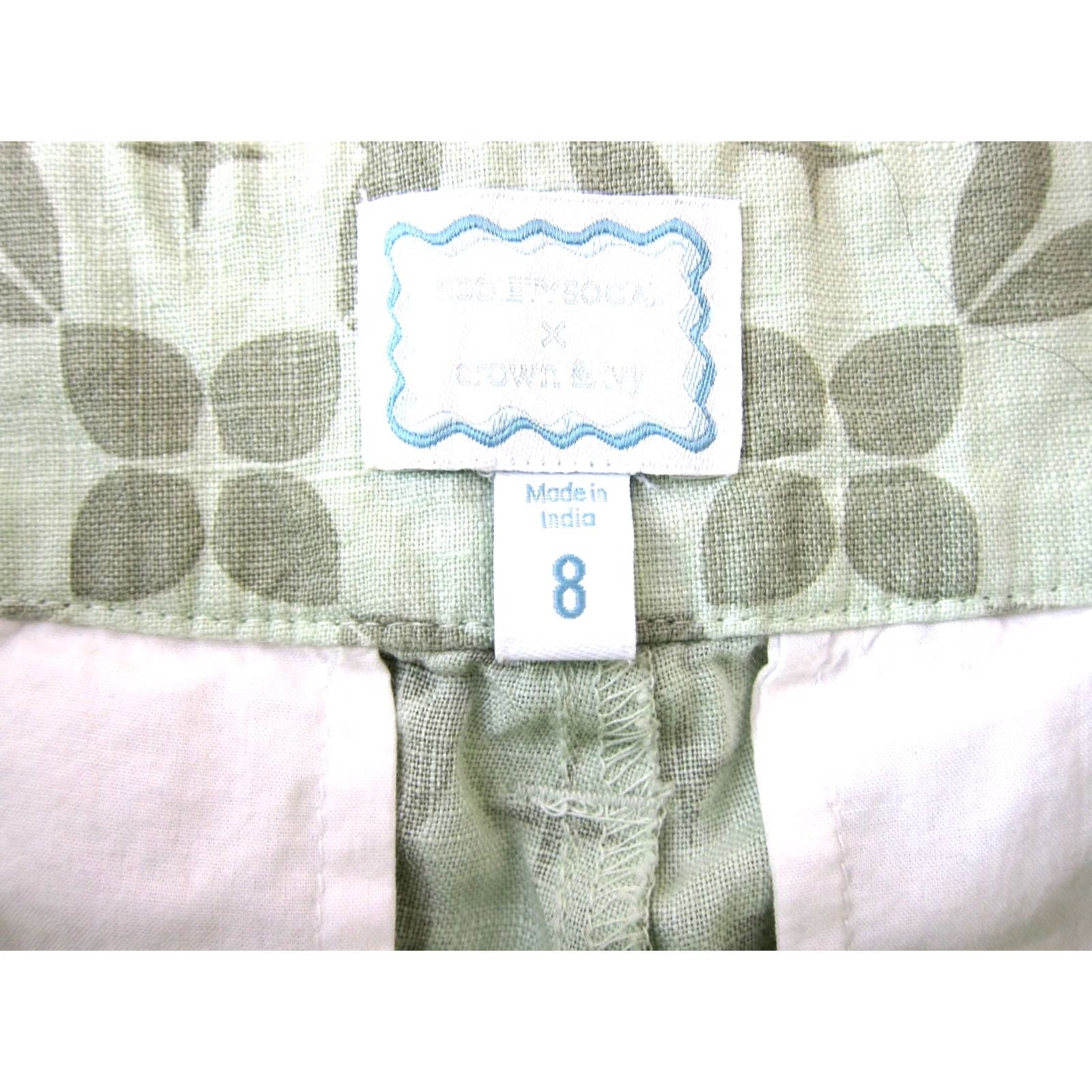 Vintage Society Social Crown & Ivy 100% Linen Green Wide-Leg Pant 8 Sleeveless Blouse M Set Size M / US 6-8 / IT 42-44 - 4 Thumbnail