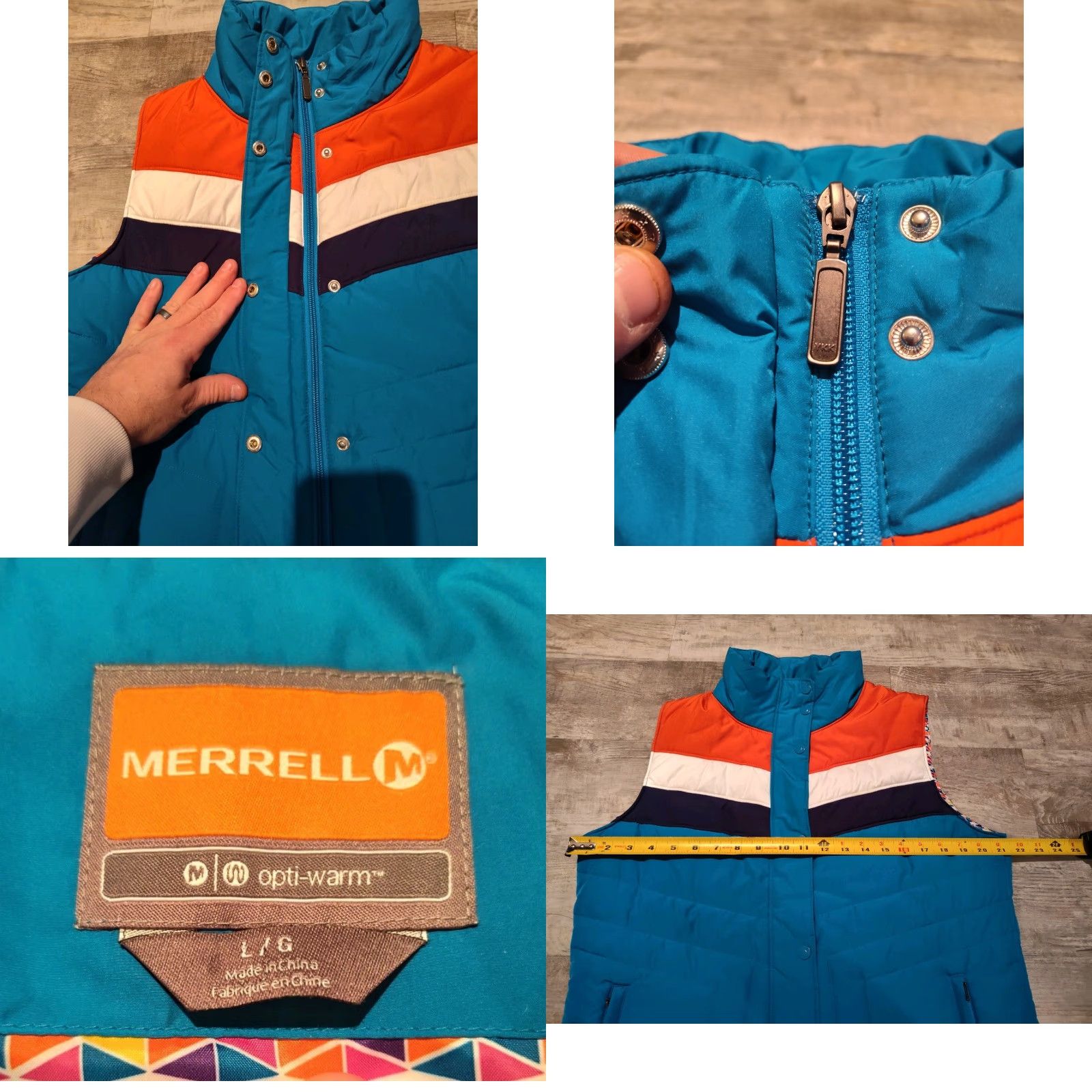 Merrell Merrell Vest Puffer Jacket Womens Large Colorful Opti-Warm Full Zip & Snap EUC Size L / US 10 / IT 46 - 8 Thumbnail