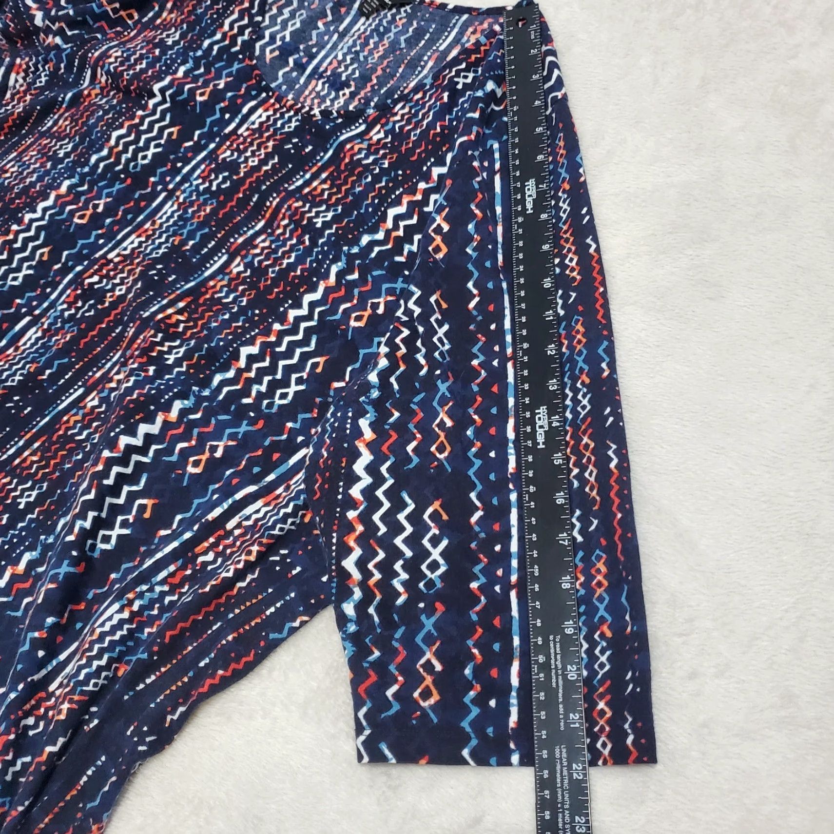 Vintage Ulla Popken Top Women 4X Blue Print Geometric Round Neck 3/4 Sleeve Tunic Boho Size XXL / US 16-18 / IT 52-54 - 7 Thumbnail