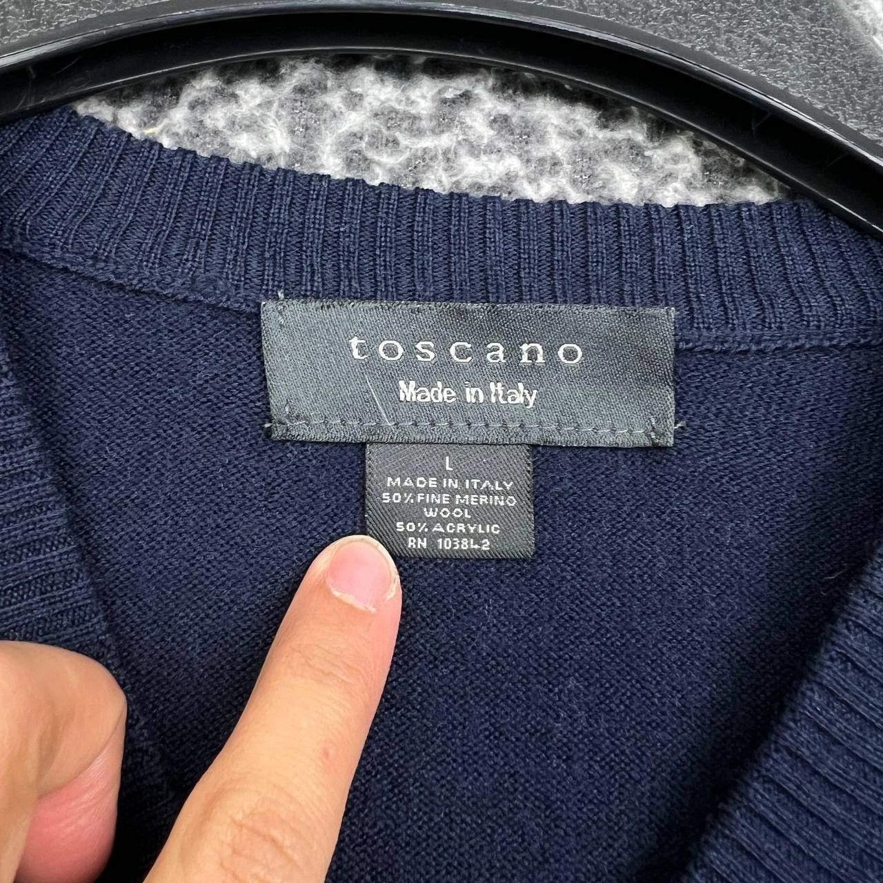 Toscano Toscano Sweater Argyle Long Sleeve V-Neck Fine Merino Wool L Size US L / EU 52-54 / 3 - 5 Thumbnail
