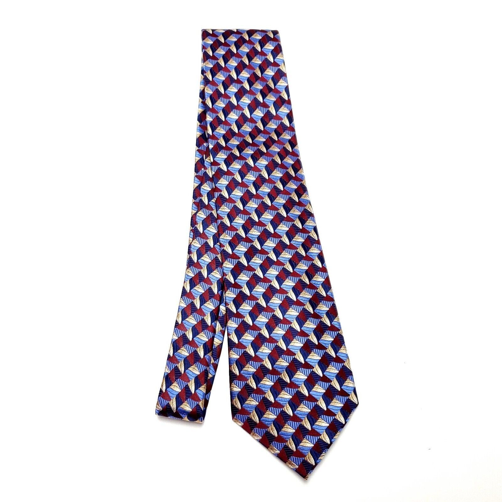 Pronto Uomo Pronto Uomo Couture Silk Tie Woven Red Blue Yellow Geometric Size ONE SIZE - 8 Thumbnail