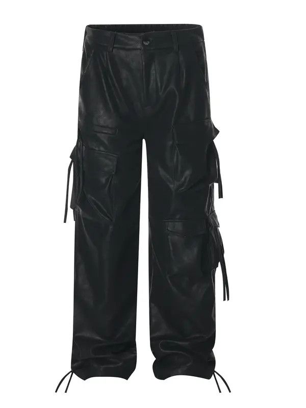 VIBE Faux Leather Black Cargo Denim Jeans Size US 28 / EU 44 - 5 Thumbnail