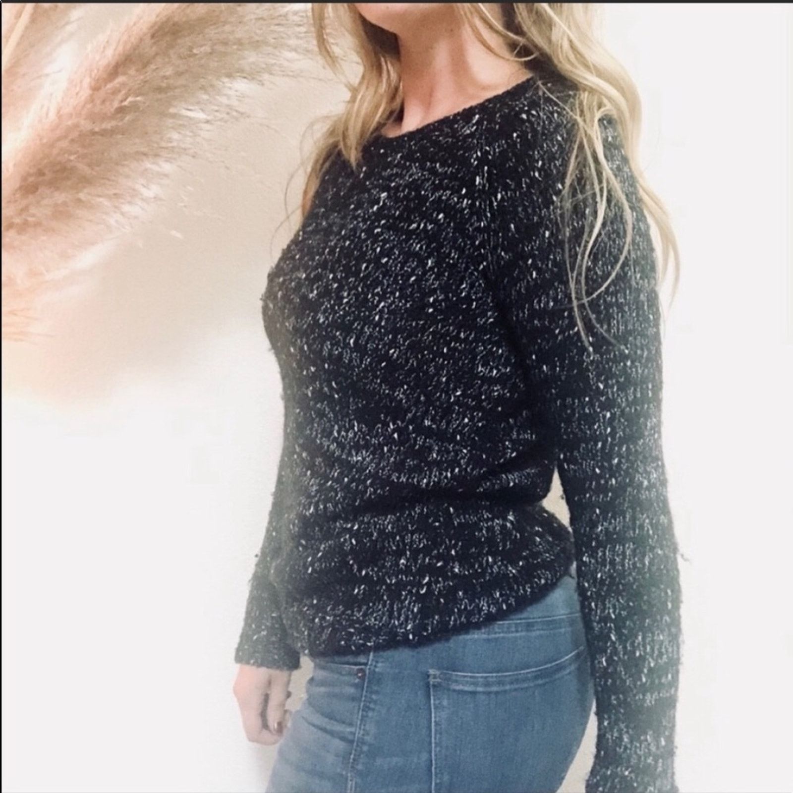 Urban Outfitters UO Sparkle Fade Black Blue White Chunky Pullover Sweater Size S / US 4 / IT 40 - 3 Thumbnail